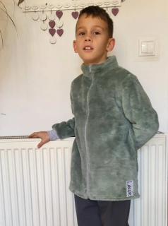 Teplá detská mikina huňatá olivovo zelená veľk.(86/92, 98/104, 110/116, 122/128)